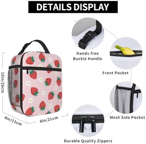 Cute Strawberry Insulated Lunch Box for Kids, Small Cooler Lunch Bag lunchbox for School, Toddler Lunch Box for Girls, Waterproof Durable Portable Lunch Tote Bag Food Container for Travel Picnic Work