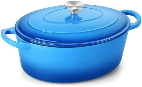 TeamFar 7QT Oval Dutch Oven, Enameled Cast Iron Dutch Oven Pot with Lid