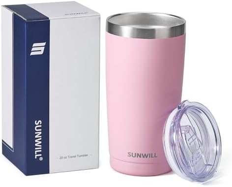 SUNWILL Travel Coffee Tumbler 20 oz, Insulated Mug with Lid, Stainless Steel Cup for Hot and Cold Drinks, Powder Coated Sakura