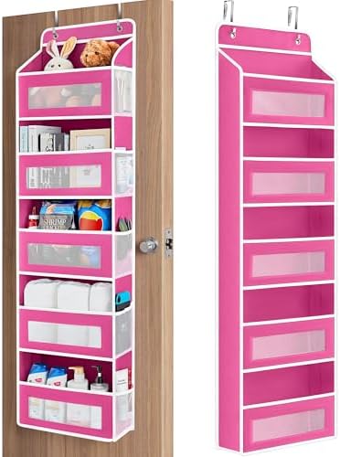 JARLINK Over the Door Organizer for Bedroom, Bathroom, 5 Shelf Rose Pink