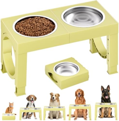 XIAZ Elevated Dog Bowls Large Breed Raised Dogs Bowl Stand Large/Medium Sized Dog Stainless Steel Food Water Bowl Stands 5 Heights Adjustable 9/11/12/15in Pet Feeder Dish Station