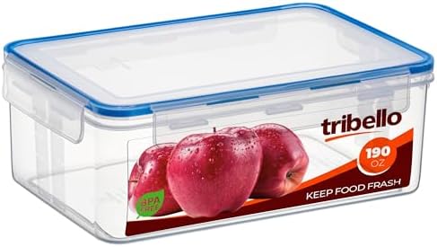 Tribello 190 oz Extra Large Airtight Food Storage Containers with SnapTight Lids – Clear, Stackable, BPA-Free Meal Prep Containers for Kitchen, Freezer & Pantry