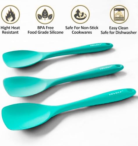 Vovoly Silicone Spatula Spoon Set, 11 IN, Teal, Spoonulas Heat Resistant