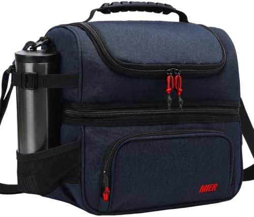 MIER Lunch Box for Men Dual Compartment Adult Lunch Bag for Work, Dark Blue