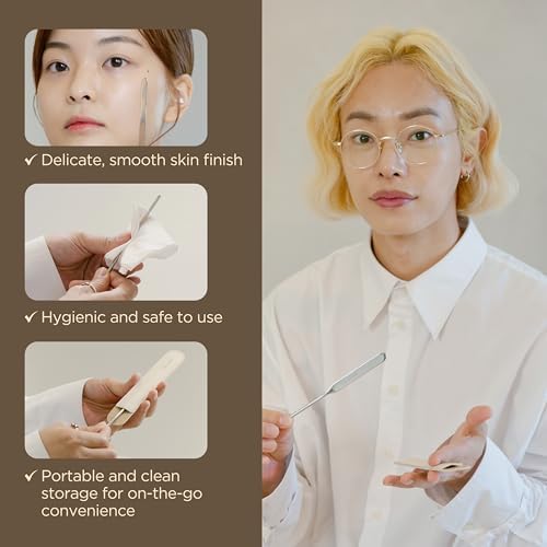 Piccasso Professional Makeup Spatula Sponge 2 Set - Stainless Steel Foundation Spatula for Thin & Seamless Base - K-Beauty Korean Tool for Flawless Finish - Includes Leather Case