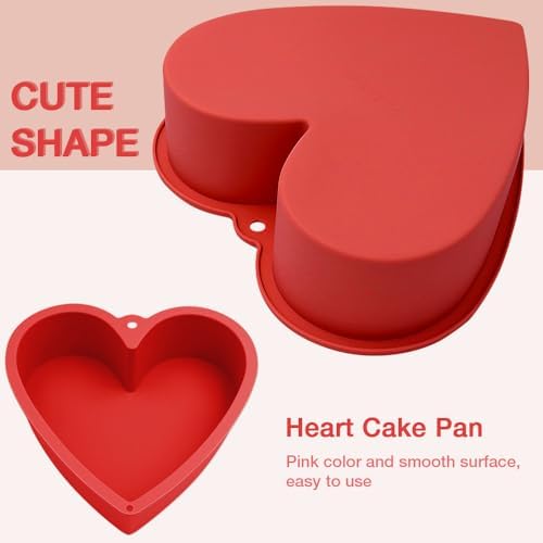 Alimat PluS 8 Inch Heart Shaped Cake Pans Set of 2 with Hanging Hole(Red)