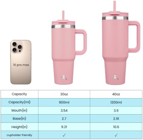 Konokyo 40 oz Insulated Tumbler Water Bottle with Handle, Straw Lid