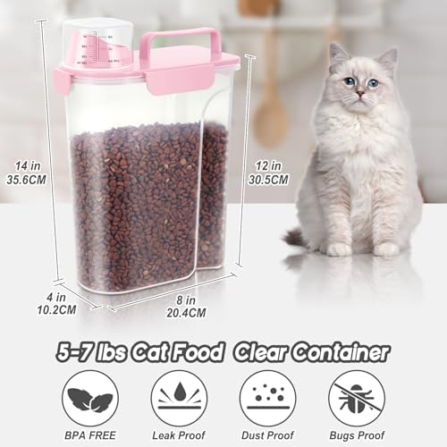 5-7LBS/6Qt Dog Cat Storage Container Portable with Upgraded Large Spout and Cup, Plastic Pet Food Dispenser for Small Animal Kibble, Bird Seed, Oatmeal, Rice, Flour, Brown Sugart-2 pack Smoky Pink