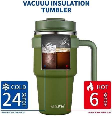 20 oz Insulated Travel Coffee Mug Tumbler with Handle and Straw