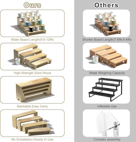 4 Set Wooden Tiered Risers Display Stands for Vendor Events,Stackable Wood Cupcake Display Stand,Farmhouse Decor Wood Dessert Table Display Set,Vendor Booth Display Items,Food Display Risers for Party