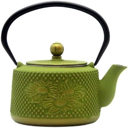 Green Cast Iron Tea Pot, 28.7oz Small Tea Kettle for Stovetop, Cute Tea Pot