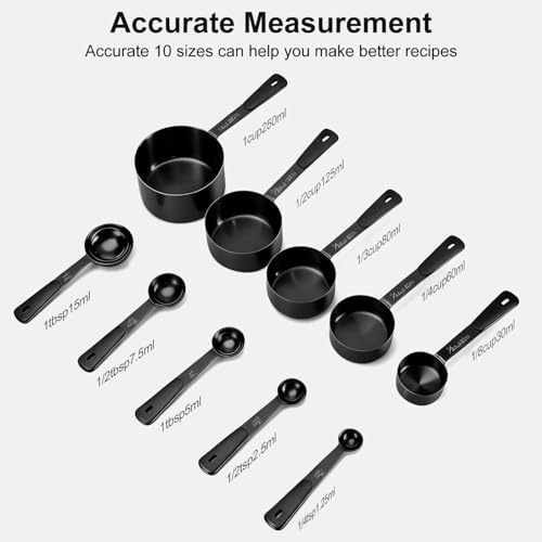 Bopei 10-Pcs Stainless Steel Measuring Cups & Spoons Set, Matte Black