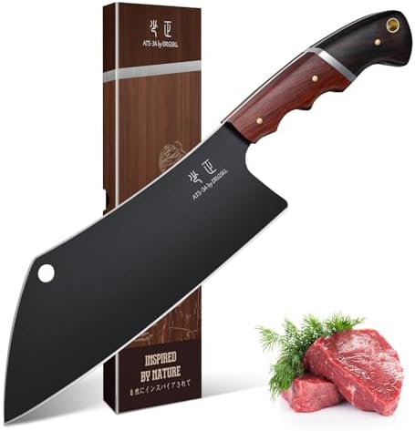 DRGSKL Meat Cleaver Knife 8 inch - Black Butcher Knife for Meat Cutting