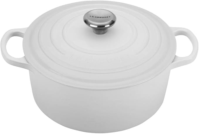 Le Creuset 4 1/2 Qt. Signature Round Dutch Oven w/Additional Engraved Personalized Stainless Steel Knob - White
