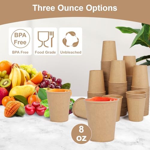 Disposable Cups, 100 Pack 8 Oz Kraft Paper Cups, Paper Coffee Cups, Disposable Cups 8 oz for Hot or Cold Beverage