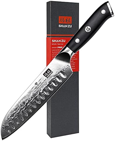 SHAN ZU 7 In Damascus Chef Knife, Japanese Santoku Chef's Knife