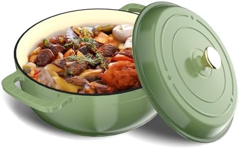 Bonnlo 7.5QT Round Dutch Oven, Enameled Cast Iron Dutch Oven Pot with Lid & Dual Handles, Oven Safe Up to 500° F, for Sourdough, Bread Baking, Stews and Roasting, Green
