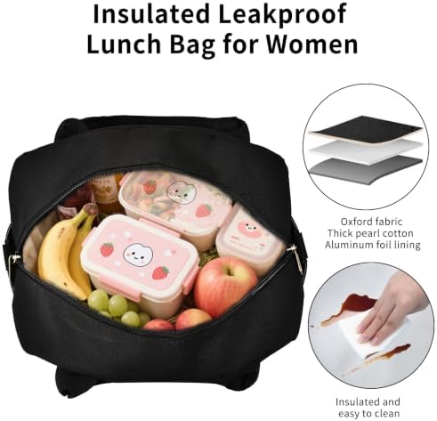 Lunch Bag Women Lunch Box for Women Adult Cute Insulated Lunch Bag Lager Cooler Lunch Tote Bags for Work Picnic (Black)