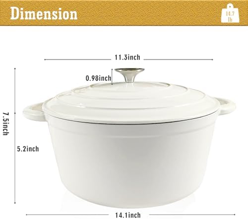 6 Quart Enameled Cast Iron Dutch Oven with Lid, Heavy Duty Cast Iron Pot for Braising, Stews, Roasting, Soup, Casseroles & Bread Baking, Nonstick Enamel Interior, Oven Safe to 500°F