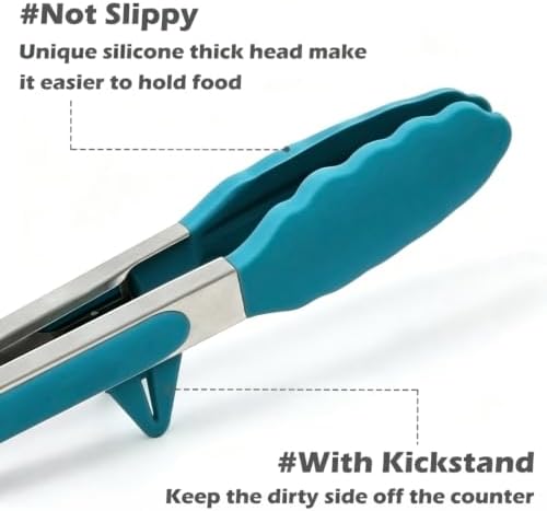 9" Kitchen Tongs for cooking with Silicone Tips, Salad Tongs, Peacock Blue