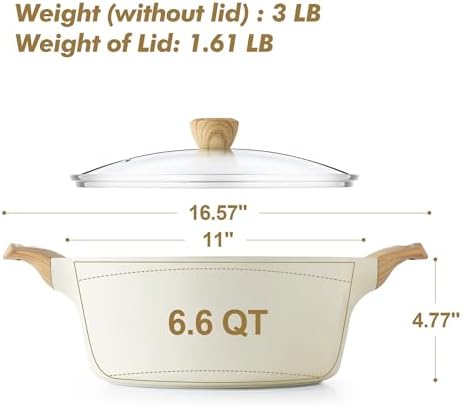 SENSARTE Ceramic Nonstick Stock Pot with Lid, 2.6/4.5/6.6/8.5/11 QT Soup Pot Casserole Pot, Non-toxic Healthy Pasta Pot, Large Cooking Pot Stew Pot, Induction Compatible, PFOA PFAS PTFE Free, White