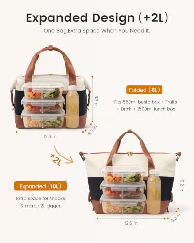 LOVEVOOK Insulated Lunch Box for Women Men, Expandable Leakproof Tote