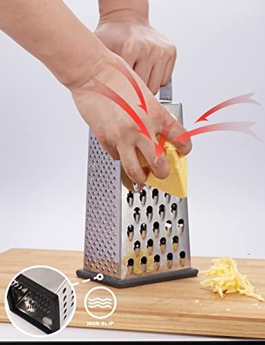 Kaishun Cheese Grater, 4-Sided Box Grater for Cheese, Vegetable & Fruit