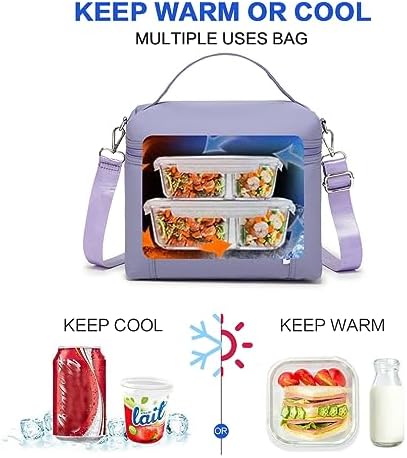 NOL 8L Insulated Lunch Bags for Women Cooler Bag Lightweight Nylon Waterproof Lunch Box For Work (Light purple, Medium(normal))