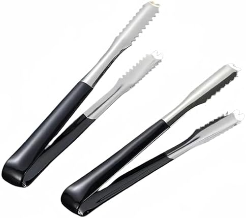 2 Pack Stainless Steel Ice Tongs, 6 Inch Small Tongs With Black Silicone Handles Metal Tongs - Ideal for Ice Cubes, Fruits, Ice Buckets, Sugar Cubes, Home Kitchen Use Small Serving Tongs