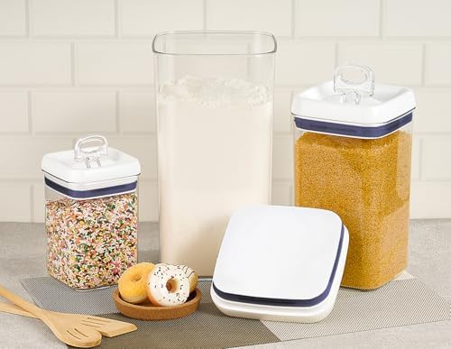 Felli Flip Tite Acrylic Food Storage Container with Lid 6” XL Air Tight Ring Seal Flip Lock, Plastic Kitchen Baking Canister for 5 lb Flour Sugar Rice Protein Powder Pantry Organizer (Nest-L)