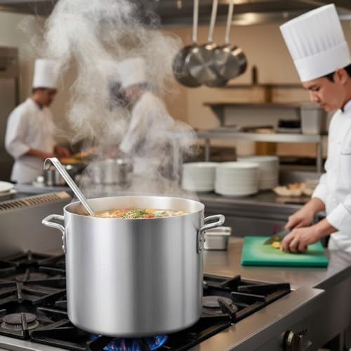 TrueCraftware- 20 qt. Aluminum Stock Pot with Riveted Handles 4mm Thickness- Multipurpose Pot Cookware Large Stockpot Stew For Cooking Simmering Soup Seafood Stock Home Kitchen Restaurant