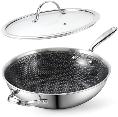 Cooks Standard 12-Inch Stainless Steel Hybrid Nonstick Wok with Glass Lid