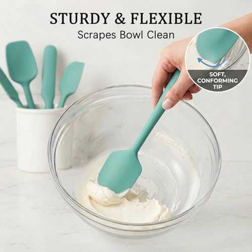 Coukre Silicone Spatula Set of 7, BPA Free Food Grade Silicone Cooking Utensils, Heat Resistant Kitchen Tools for Nonstick Cookware, Dishwasher Safe Spatulas for Cooking and Baking（7,PureAquaGreen）