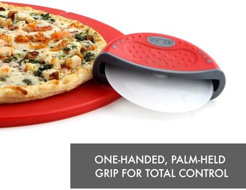 Dexas One-Handed Rolling Pizza Cutter, 4 Inch Nylon Wheel, Ergonomic Handheld Pizza Slicer, Red