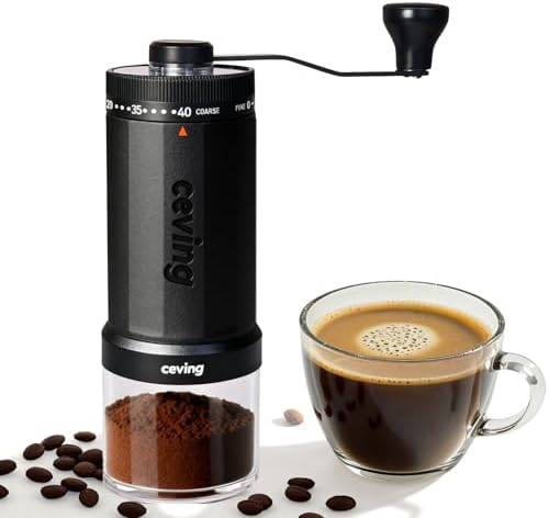CEVING World's First 60g Large Capacity Manual Coffee Grinder, Black