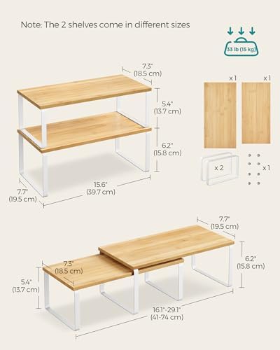 SONGMICS Cabinet Organizer Shelf, Set of 4 Spice Rack, Kitchen Storage