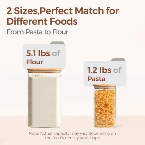 ComSaf Glass Storage Containers with Bamboo Lids 1.6/4.6 Qt 2 Pack