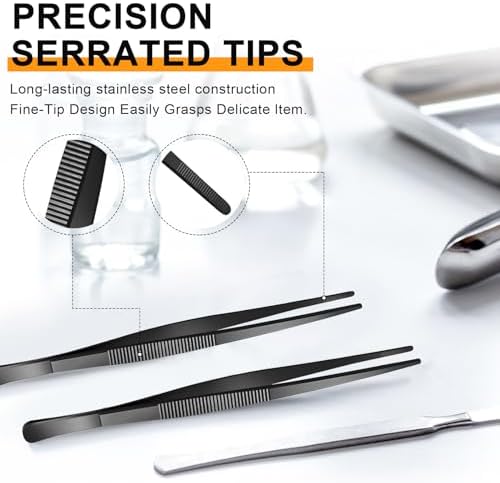 Yaomiao 4 Packs 8 Inch Cooking Tweezers Bar Kitchen Tongs, Black