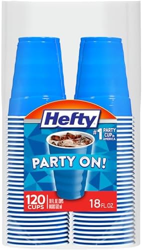 Hefty Party On Disposable Plastic Cups, Marine Blue, 18oz, 120ct