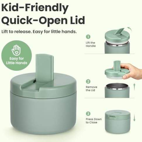 Pawtong 12oz Insulated Vacuum Food Jar with Buckle Lid Wide Mouth Soup Thermo for Hot Food Kids Leakproof Stainless Steel Lunch Container