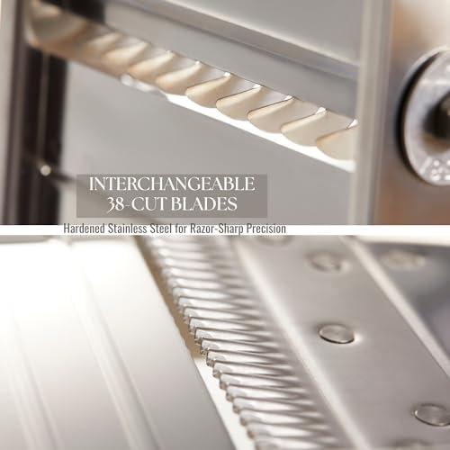 ICO Bron Coucke Professional Mandoline Slicer by Tellier – Heavy Duty Stainless Steel Mandoline Slicer for Kitchen – Adjustable Straight, Julienne, & Waffle Blades (Pusher Not Included)