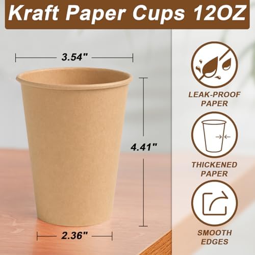 BYSNOW 300 Pack 12 oz Kraft Paper Cups, Disposable Coffee Hot Water Cups