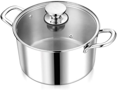 P&P CHEF 6 Quart Tri-Ply Stainless Steel Stock Pot, Cooking Pot with Lid