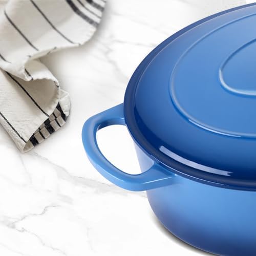 Leonyo 5-Quart Enameled Cast Iron Oval Dutch Oven Pot with Lid, Blue