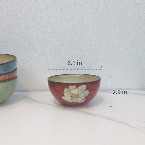 Ceramic Bowls For Kitchen, 28oz - Bowl Set of 4 - For Cereal, Salad, Pasta, Soup, Ramen, Serving etc - Dishwasher, Microwave, and Oven Safe - For Breakfast, Lunch and Dinner (Blue+Red+Green+Pink)