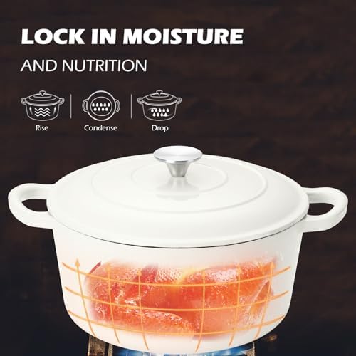 Leonyo 6-Quart Enameled Cast Iron Dutch Oven Pot with Lid, White