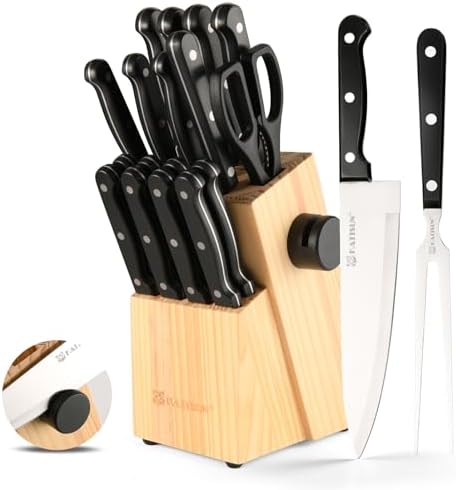 19-Piece Knife Set, German Steel, Durable and Dishwasher Safe, Knife Sets for Kitchen with Block Sets with Built-in Sharpener for Chopping, Slicing, Dicing&Cutting