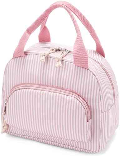 Lunch Bag Women Lunch Box for Women Adult Cute Insulated Lunch Bag Small Cooler Lunch Tote Bags for Work Picnic Travel (Pink Stripes)