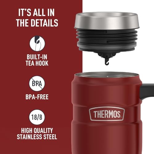 THERMOS Stainless King Travel Mug with Handle, 16oz, Rustic Red