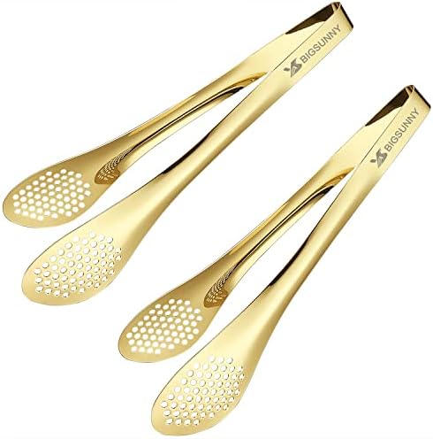 MSY BIGSUNNY Stainless Steel Buffet Tongs - 11" Kitchen Food Tong for Cooking and Serving, Set of 2, Gold